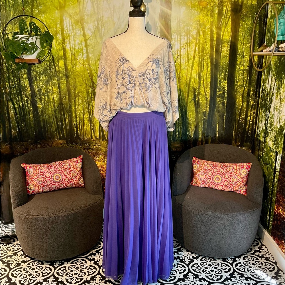 Bebe Purple Pleated Maxi Skirt Cocktail